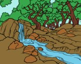 Coloring page Forest landscape with a river painted byAnia