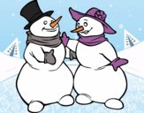 Coloring page Couple of Snowmen painted byAlexi