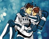 Coloring page Astronauts in love painted bygobishop