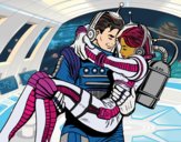 Coloring page Astronauts in love painted bycristina