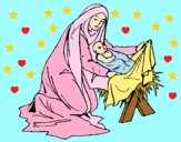 Coloring page Birth of baby Jesus painted byAnia