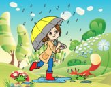 Coloring page Girl with umbrella in the rain painted byAnia