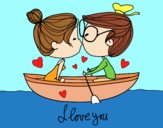 Coloring page Kiss on a boat painted byAnia
