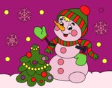 Coloring page Christmas card snowman painted byKathy