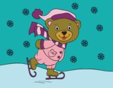 Coloring page Christmas skating teddy bear painted byKathy