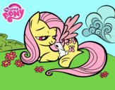 Coloring page Fluttershy with a little rabbit painted bySunflower
