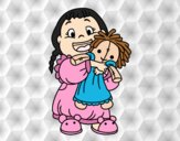 Coloring page Little girl with her doll painted byAnia