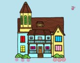 Coloring page Two-story house with tower painted byAnia