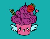Coloring page Cupcake kawaii with strawberry painted byCarapherne