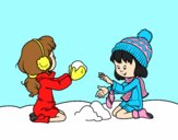 Coloring page Girls playing with snow painted byAnia