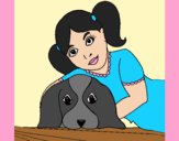 Coloring page Little girl hugging her dog painted byAnia