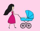 Coloring page Mom with stroller painted byAnia