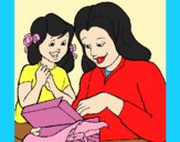 Coloring page Mother and daughter painted byAnia