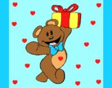 Coloring page Teddy bear with present painted byAnia