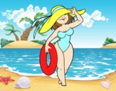 Coloring page Woman on beach painted byAnia