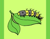 Coloring page Caterpillar on leaf painted byAnia