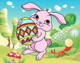 Coloring page Easter rabbit with egg painted byAnia