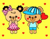 Coloring page Kawaii bears in love painted byAnia