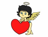 Coloring page Cupid and a heart painted byDani