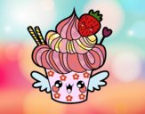 Cupcake kawaii with strawberry