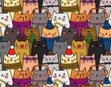 Coloring page Christmas cats painted byYori