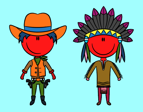 Happy cowboy and Indian