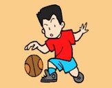 Coloring page Little boy dribbling ball painted byAnia