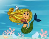 Coloring page Mermaid with a small boat painted bysamg