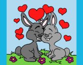 Coloring page Bunnies in love painted byAnia