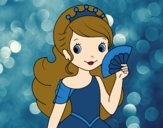 Coloring page Princess and Hand fan painted bysamg