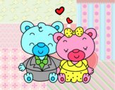 Coloring page Teddy's bears in love painted byAnia
