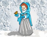 Coloring page Woman with a bird on winter painted byFranka