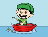 Coloring page Little boy fishing painted byAnia