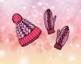Coloring page Set of gloves and hat painted byAnia