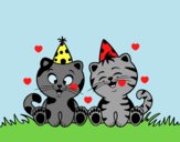 Coloring page Birthday cats painted byAnia
