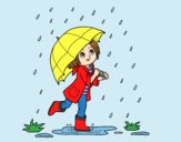 Coloring page Girl with umbrella in the rain painted byAnia