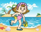 Coloring page Little girl with beach bucket and spade painted byAnia