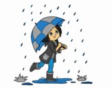 Coloring page Girl with umbrella in the rain painted byKhaos006