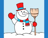 Coloring page snowman with broom painted byAnia