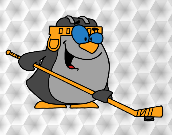 Penguin playing hockey
