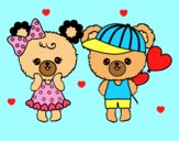 Coloring page Kawaii bears in love painted bylorna