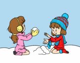 Coloring page Girls playing with snow painted bylorna