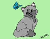 Coloring page Kitten and Butterfly painted bylorna