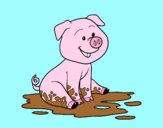 Coloring page Pig in mud painted bylorna