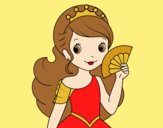 Coloring page Princess and Hand fan painted bylorna