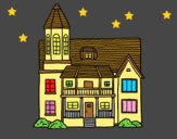 Coloring page Two-story house with tower painted bylorna