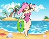 Coloring page Woman on beach painted bylorna
