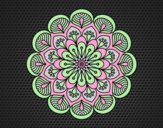 Coloring page Mandala flower and sheets painted bylorna