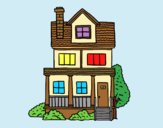 Coloring page Two-story house with attic painted bylorna