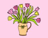 Coloring page Vase of tulips painted bylorna